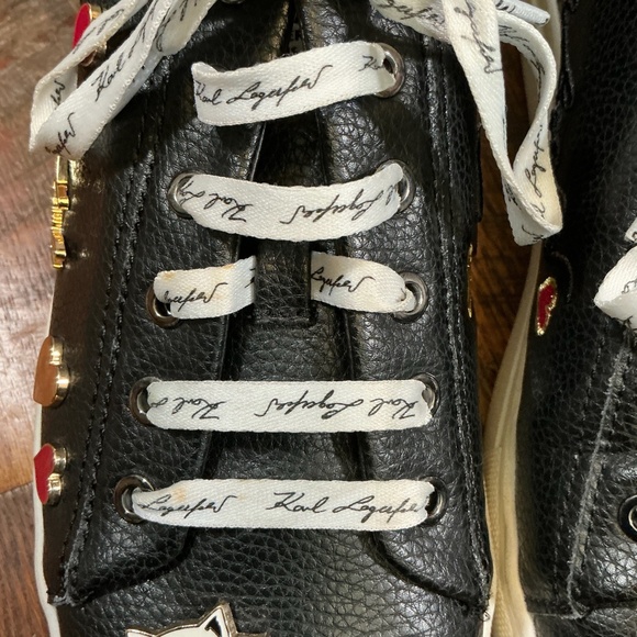 Karl Lagerfeld Paris Cate Pins Lace-Up Platform Sneakers Black Leather Size 10 - Picture 12 of 16